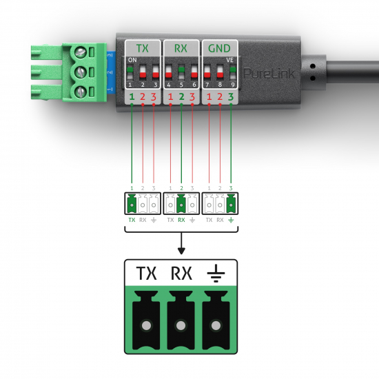 Seriell/RS-232-Kabel DSUB + DIP-Switch i gruppen Installation / Kablage / Seriell/RS-232 hos Audiovision AB (PU-PTM-RS100)